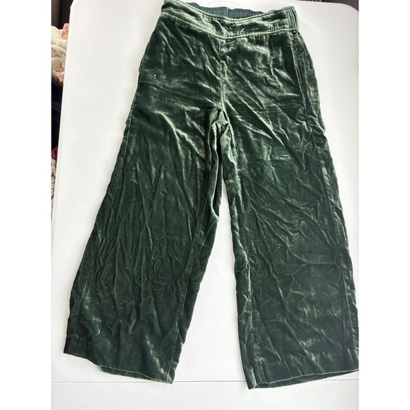 Madewell Velvet Wide Leg Crop Pants Elastic Waist Green XS - Picture 1 of 7
